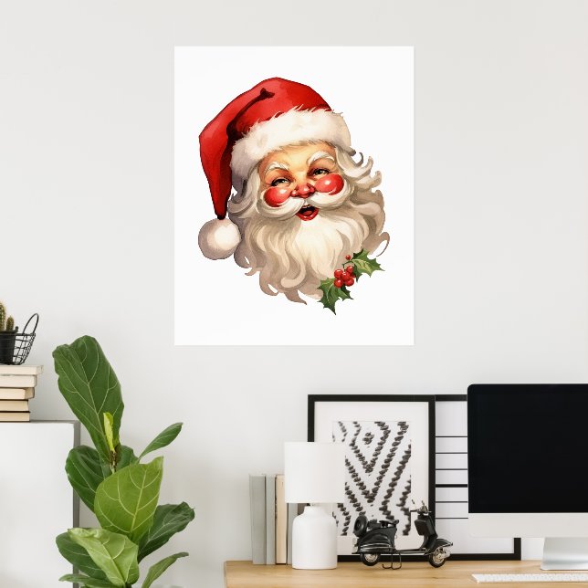 Poster Noël de style rétro Holly Jolly Santa Claus (Bureau à domicile)