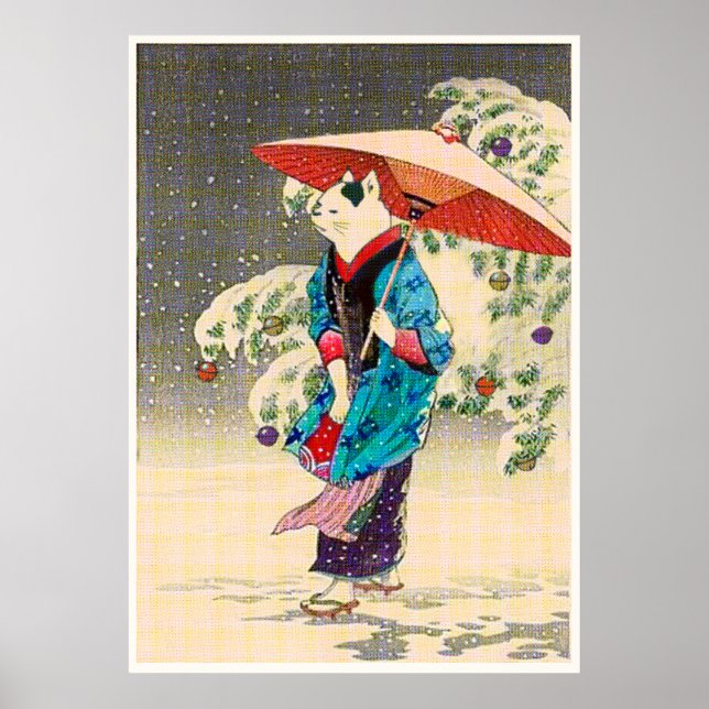 Poster Noël des chats japonais ukiyoe (Devant)