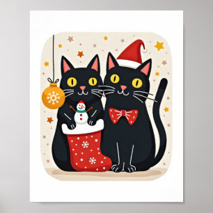 Poster Noël des chats Rétro 50s 60s Xmas (1)