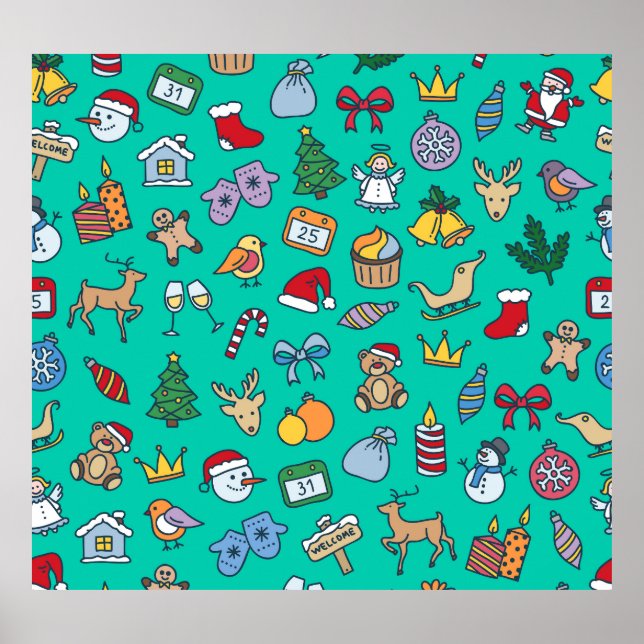 Poster Noël dessiné à la main : sans couture festif. (Devant)
