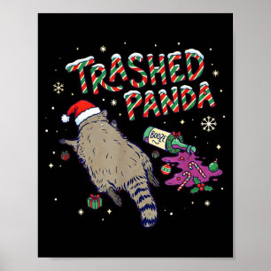 Poster Noël Drôle Panda Racoon Détruit Se Soûle Xm