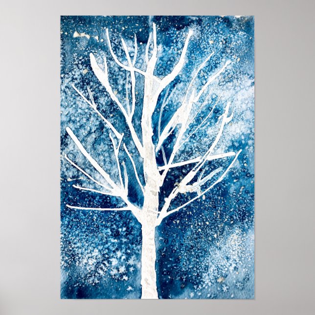 Poster Noël du bouleau blanc d'hiver (Devant)