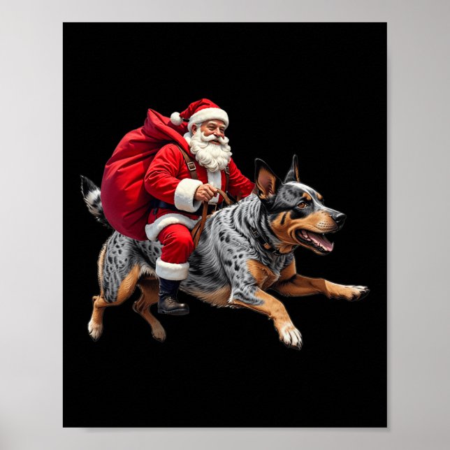 Poster Noël du chien de bétail australien de Père Noël (Devant)