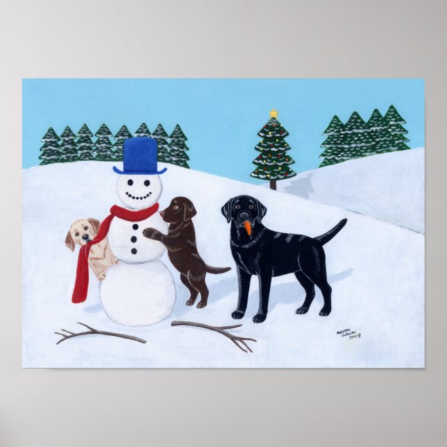 Poster Noël du Labrador avec l'oeuvre de Snowman (Devant)