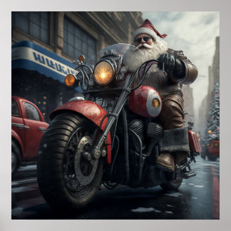 Poster Noël du moto du Père Noël