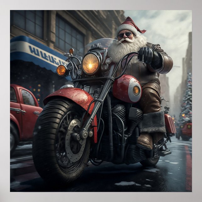 Poster Noël du moto du Père Noël (Devant)