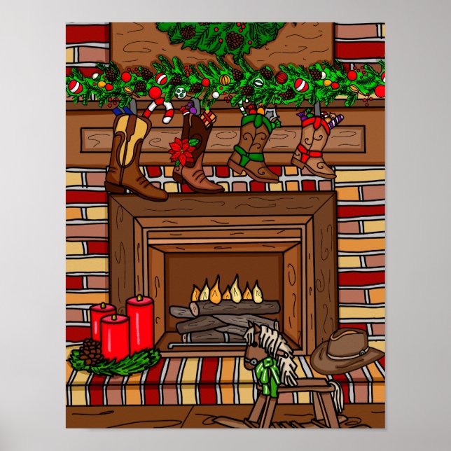 Poster Noël du pays | Cowboy Boot Stockings (Devant)