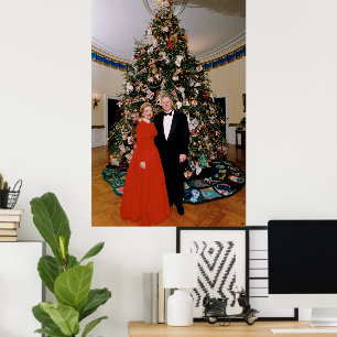 Poster Noël du président américain Bill Clinton et Hillar