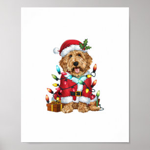 Poster Noël Éclairage Père Noël Labradoodle Chien Noël