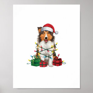 Poster Noël Éclairage Santa Hat Rough Collie Chien Noël