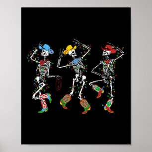 Poster Noël éffrayant Squelette Danser Western Cowboy X