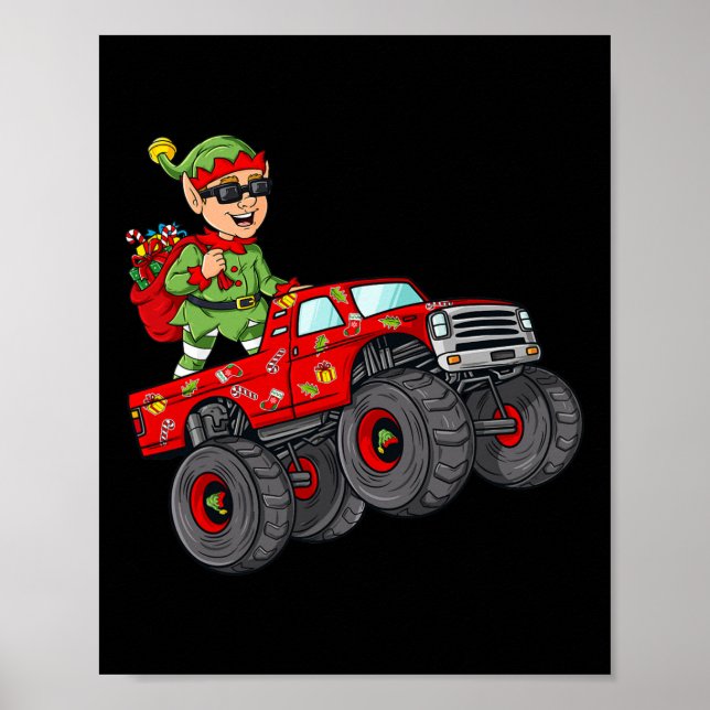 Poster Noël Elf équitation Monster Camion Garçons Enfants (Devant)