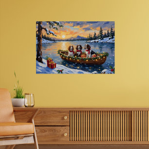 Poster Noël en bateau avec un Brittany Spaniel