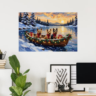 Poster Noël en bateau avec un Terrier Australien