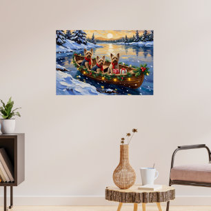 Poster Noël en bateau avec Yorkshire Terrier