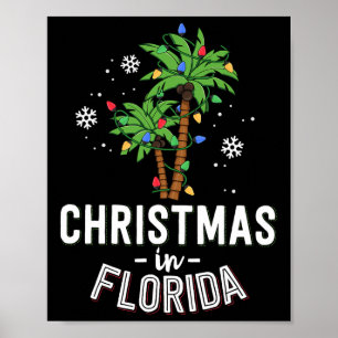 Poster Noël en Floride Décorer les palmiers Famille Va