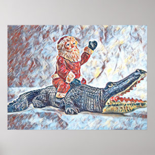 Poster Noël en Floride Santa Claus équitation Alligator