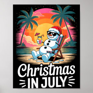 Poster Noël en juillet bonhomme de neige drôle été fun pl