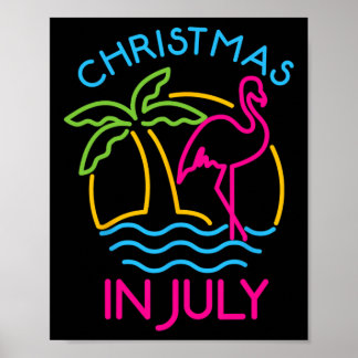 Poster Noël en juillet Chapeau de Santa Flamingo Rose Été