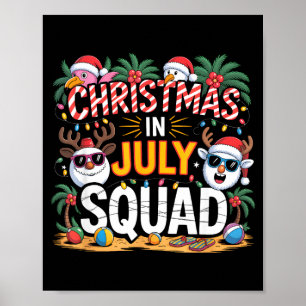 Poster Noël en juillet équipe santa flamant rose été xmas