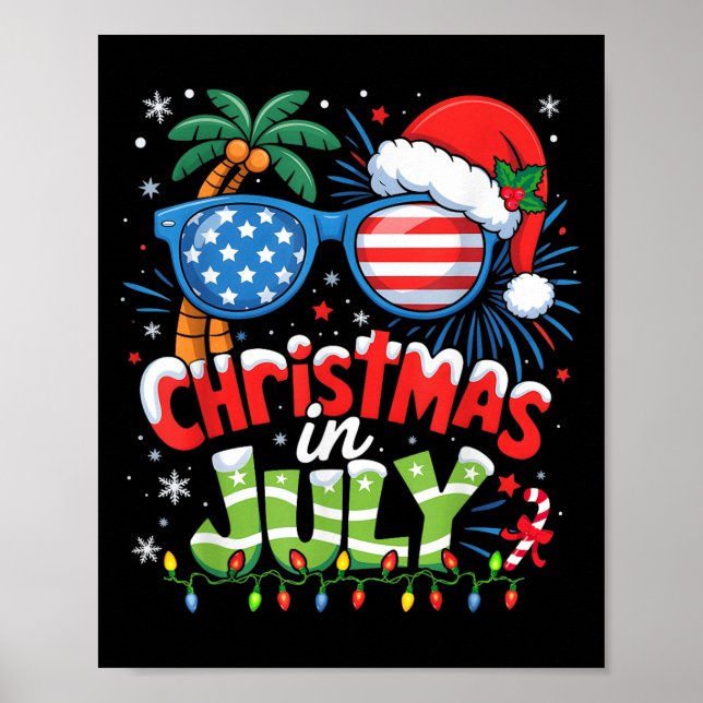 Poster Noël En Juillet États-Unis Drapeau Summer Beach Ha (Devant)