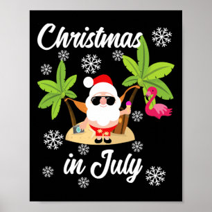 Poster Noël en juillet flamant rose et amant hawaïen