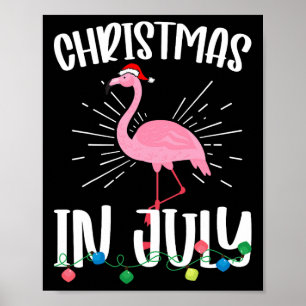 Poster Noël en Juillet Flamingo Père Noël Hawaïen Eté C
