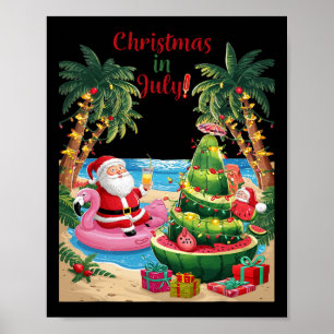 Poster Noël En Juillet Pastèque Noël Plage Père Noël