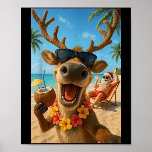 Poster Noël En Juillet - Reindeer Selfie Père Noël Garys  (Devant)