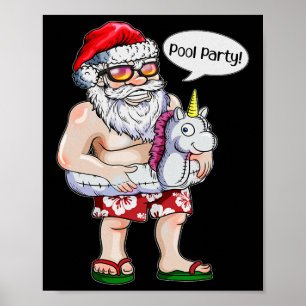 Poster Noël en juillet Vacances Père Noël Licorne Piscine