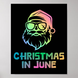 Poster Noël En Juin Avec Père Noël Funky Summer Holiday