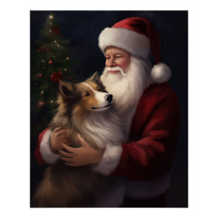Poster Noël festif de Shetland Sheepdog Père Noël