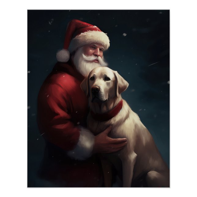 Poster Noël festif du Père Noël au Labrador (Devant)