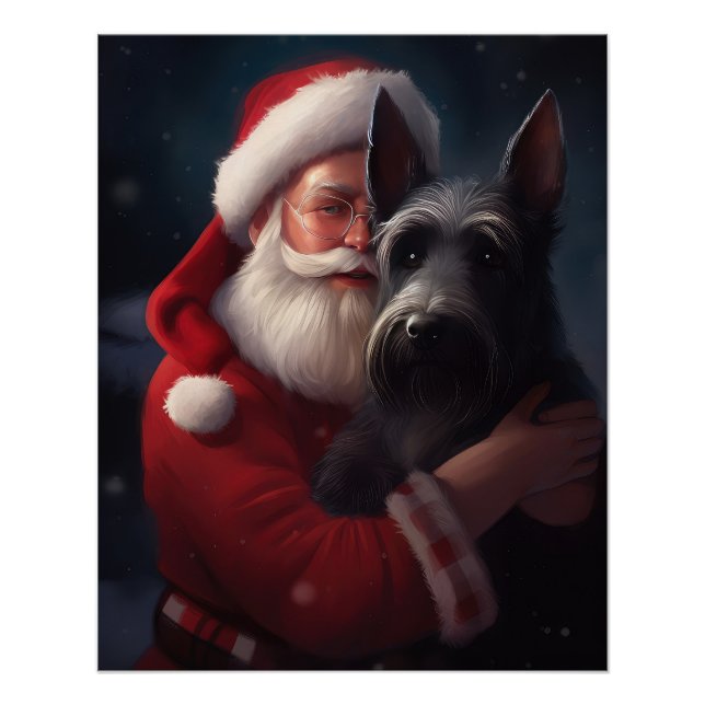 Poster Noël festif écossais du Terrier Santa Claus (Devant)