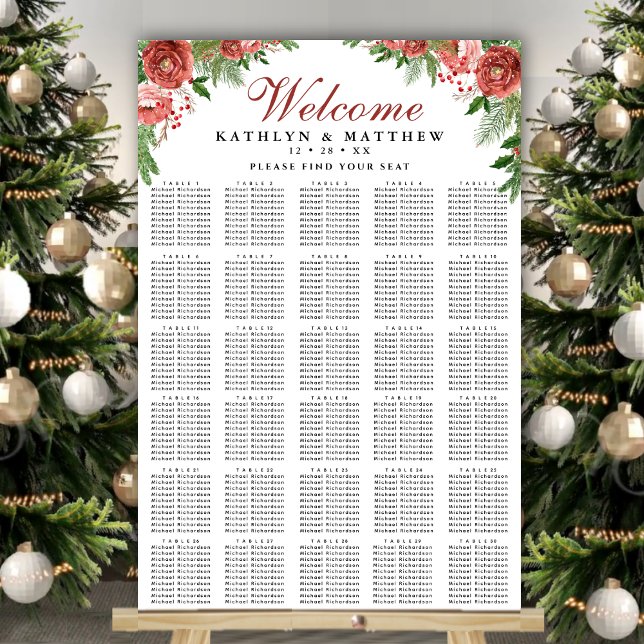 Poster Noël Floral Foliage Mariage 30 Table Sièges (Créateur téléchargé)