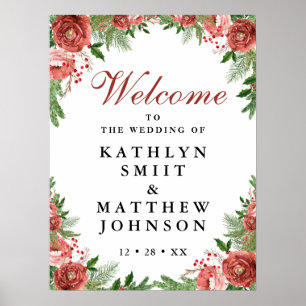 Poster Noël Floral Foliage Mariage d'hiver Bienvenue
