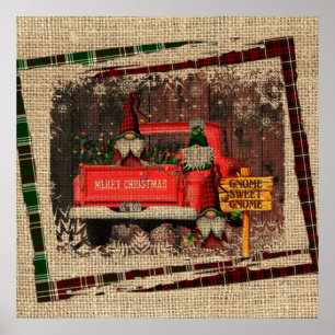 Poster Noël Gnome Sweet Gnome Camion Rouge Plaid Rustique