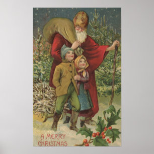 Poster Noël GreetingSanta marchant avec des enfants
