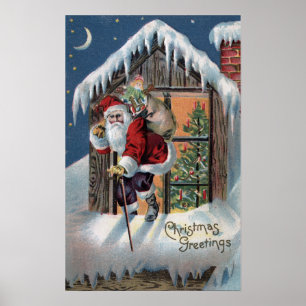 Poster Noël GreetingSanta montant la fenêtre