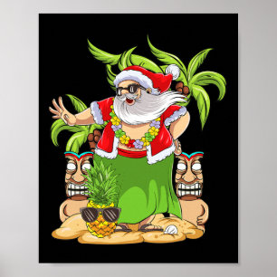 Poster Noël hawaïen Mele Kalikimaka Danse hula Père Noël
