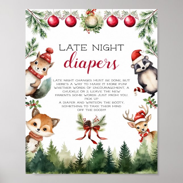 Poster Noël Hiver Bois Animaux (Devant)