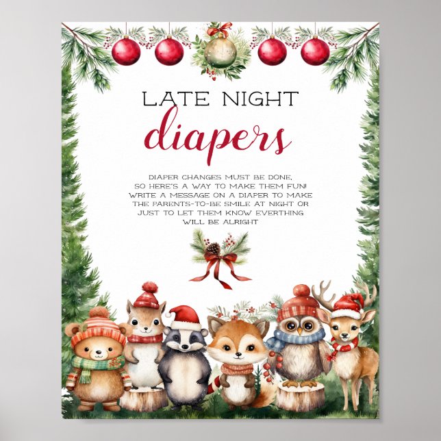 Poster Noël Hiver Bois Animaux (Devant)