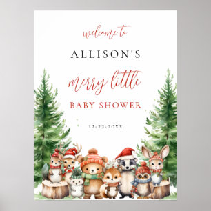 Poster Noël Hiver Joyeuse petite fête de bébé bois