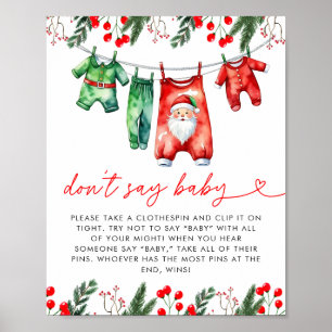 Poster Noël hiver Père Noël Baby shower Ne pas dire bébé