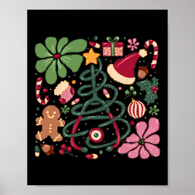 Poster Noël Infirmière Boho Fleur Stethoscope Infirmière  (Devant)