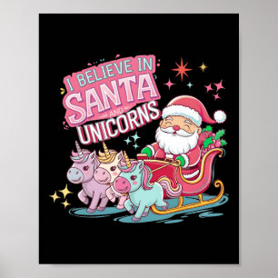 Poster Noël Je Crois En Père Noël Et Unicornes Funny Xm