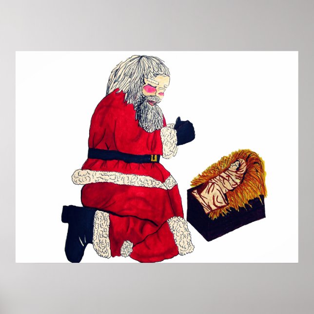 POSTER NOËL JÉSUS ET PÈRE NOËL (Devant)
