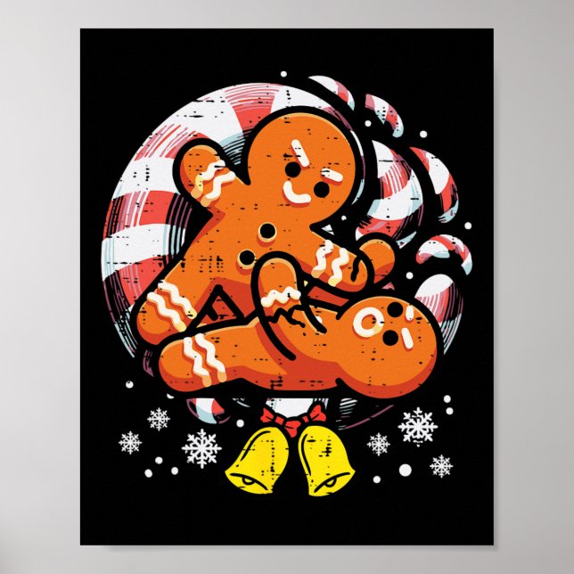 Poster Noël Jiu Jitsu Gingerbread Xmas Bjj Lutte (Devant)