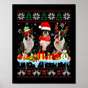Poster Noël laid Boston Terrier Chien Père Noël Xmas Chie