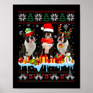 Poster Noël laid Boston Terrier Chien Père Noël Xmas Chie